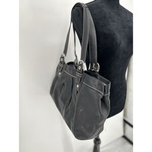 Coach F13733 Soho Leather Large Tote Shoulder Bag Purse Black Thick Stitch Y2K